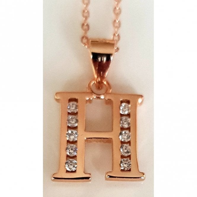 Faith Rose Gold Sterling Silver Sterling Silver Rose Gold Initial H Pendant 11mm x 11mm with Diamond Cut 18