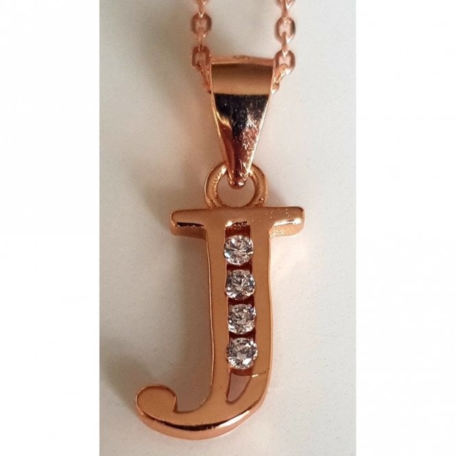 Faith Rose Gold Sterling Silver Sterling Silver Rose Gold Initial J Pendant 11mm x 8mm with Diamond Cut 18