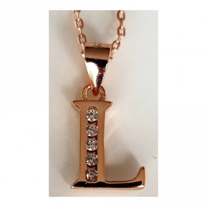 Faith Rose Gold Sterling Silver Sterling Silver Rose Gold Initial L Pendant 11mm x 9mm with Diamond Cut 18