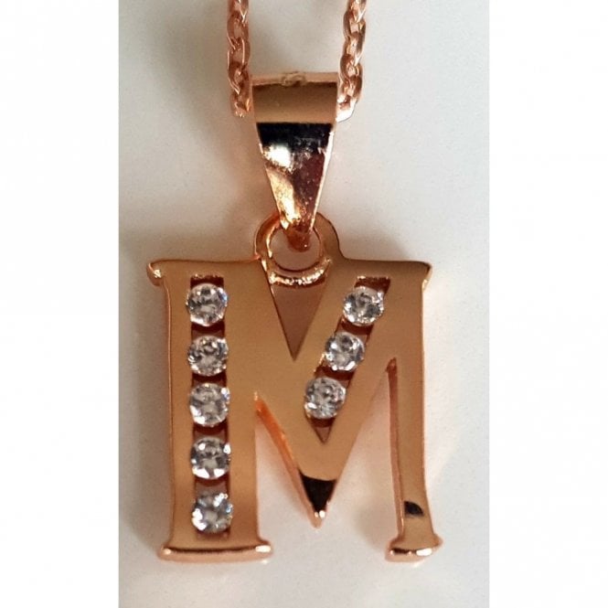 Faith Rose Gold Sterling Silver Sterling Silver Rose Gold Initial M Pendant 11mm x 9mm with Diamond Cut 18