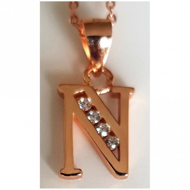 Faith Rose Gold Sterling Silver Sterling Silver Rose Gold Initial N Pendant 11mm x 8mm with Diamond Cut 18