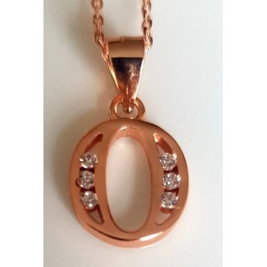 Sterling Silver Rose Gold Initial O Pendant 11mm x 10mm with Diamond Cut 18" Chain