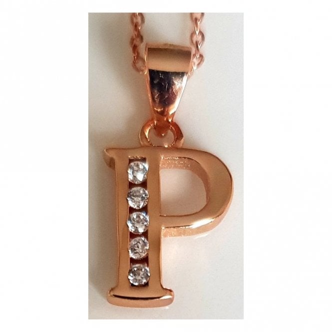 Faith Rose Gold Sterling Silver Sterling Silver Rose Gold Initial P Pendant 11mm x 9mm with Diamond Cut 18