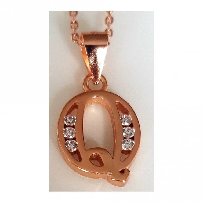 Faith Rose Gold Sterling Silver Sterling Silver Rose Gold Initial Q Pendant 11mm x 10mm with Diamond Cut 18