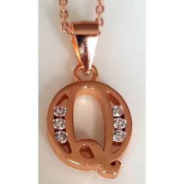 Sterling Silver Rose Gold Initial Q Pendant 11mm x 10mm with Diamond Cut 18" Chain