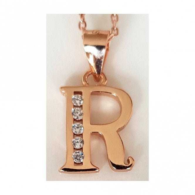Faith Rose Gold Sterling Silver Sterling Silver Rose Gold Initial R Pendant 11mm x 9mm with Diamond Cut 18