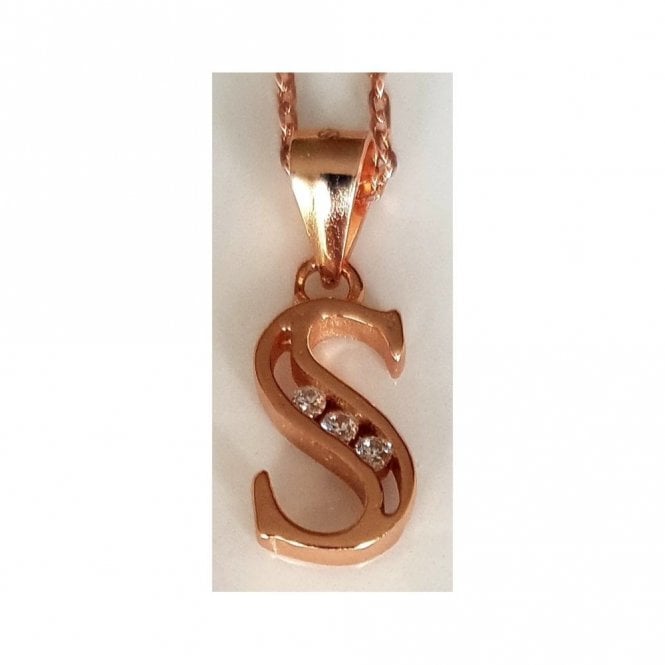Faith Rose Gold Sterling Silver Sterling Silver Rose Gold Initial S Pendant 11mm x 6mm with Diamond Cut 18