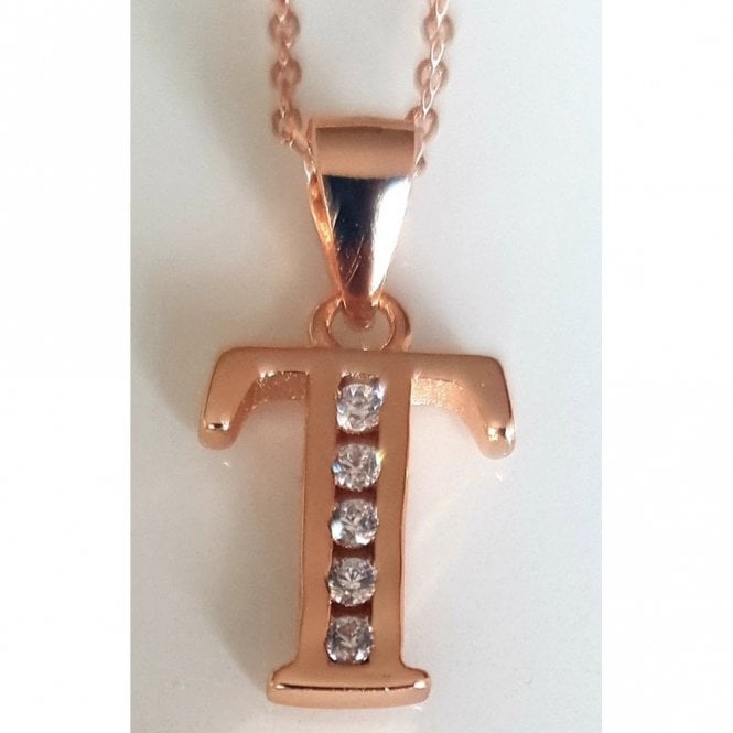Faith Rose Gold Sterling Silver Sterling Silver Rose Gold Initial T Pendant 11mm x 10mm with Diamond Cut 18