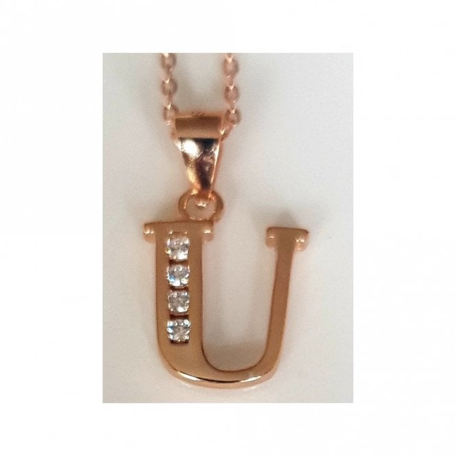 Faith Rose Gold Sterling Silver Sterling Silver Rose Gold Initial U Pendant 11mm x 11mm with Diamond Cut 18