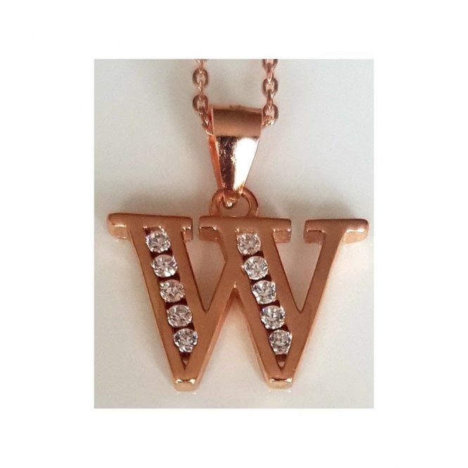 Faith Rose Gold Sterling Silver Sterling Silver Rose Gold Initial W Pendant 16mm x 11mm with Diamond Cut 18