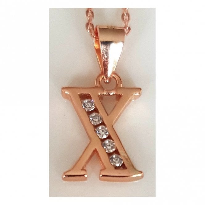 Faith Rose Gold Sterling Silver Sterling Silver Rose Gold Initial X Pendant 11mm x 9mm with Diamond Cut 18
