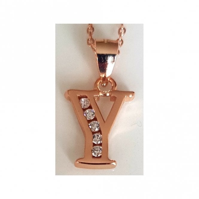 Faith Rose Gold Sterling Silver Sterling Silver Rose Gold Initial Y Pendant 11mm x 10mm with Diamond Cut 18
