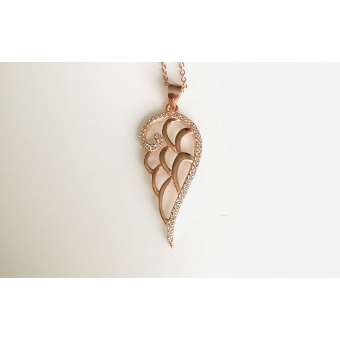 Faith Rose Gold Sterling Silver Sterling Silver Rose Gold Open Wing with CZ Edge Pendant 29mm x15mm on Diamond Cut Chain