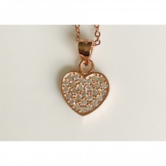Faith Rose Gold Sterling Silver Sterling Silver Rose Gold Pave CZ Rubover Heart Pendant 10 x 11mm on Diamond Cut Chain