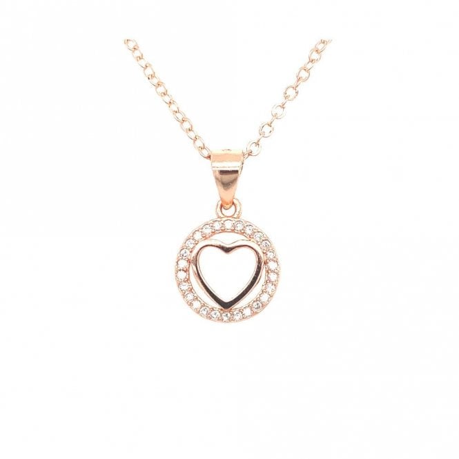 Faith Rose Gold Sterling Silver Sterling Silver Rose Gold Plain Heart inside Floating CZ Halo Necklace 11x10mm, 16-18