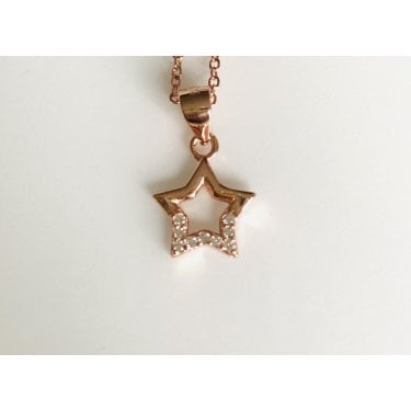 Sterling Silver Rose Gold Plain Top CZ Bottom Open Star Pendant 10 x 10mm on Diamond Cut Chain