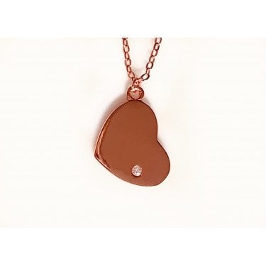 Sterling Silver Rose Gold Single Stone Plain Heart 15 x 13mm Pendant on Diamond Cut Chain