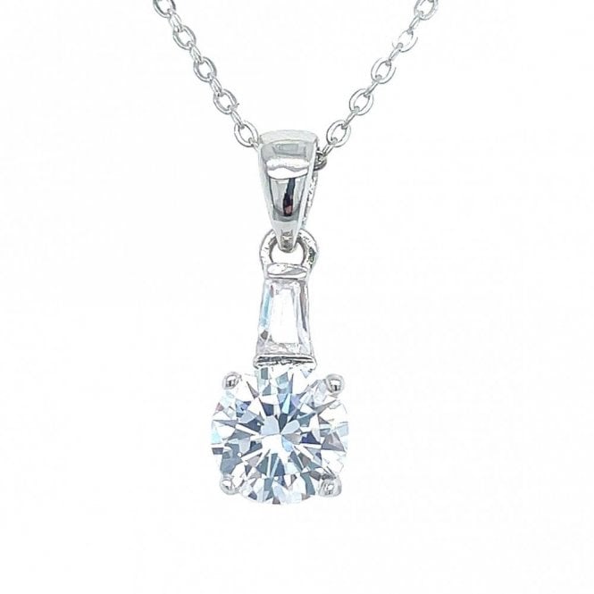 Faith Sterling Silver Sterling Silver Round 4 Claw CZ with Bar Top Necklace 14x7mm, 16-18