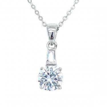 Sterling Silver Round 4 Claw CZ with Bar Top Necklace 14x7mm, 16-18"