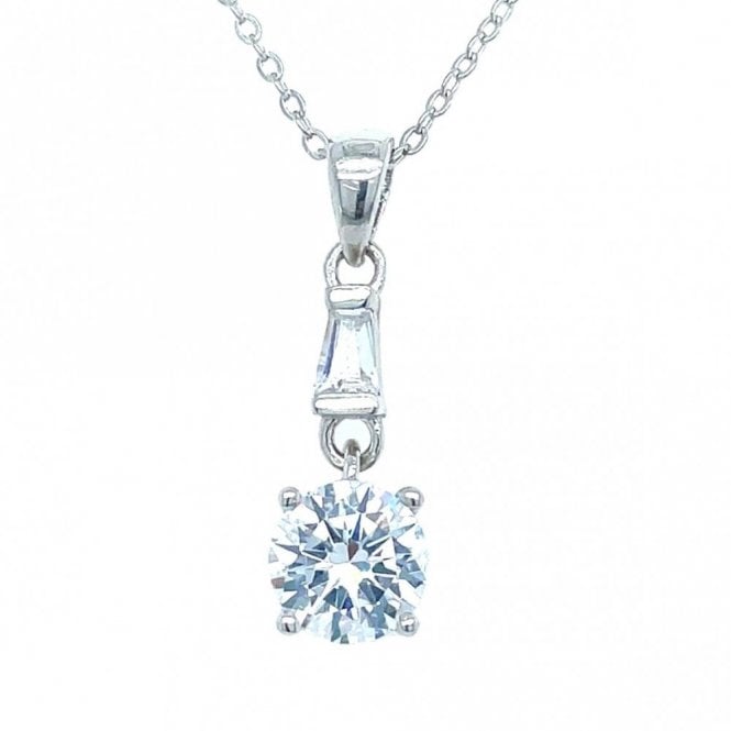 Faith Sterling Silver Sterling Silver Round 4 Claw CZ with Bar Top Necklace 18x7mm, 16-18