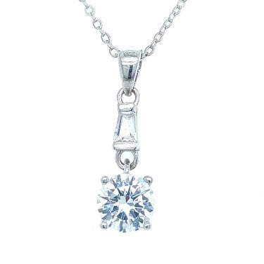 Sterling Silver Round 4 Claw CZ with Bar Top Necklace 18x7mm, 16-18"