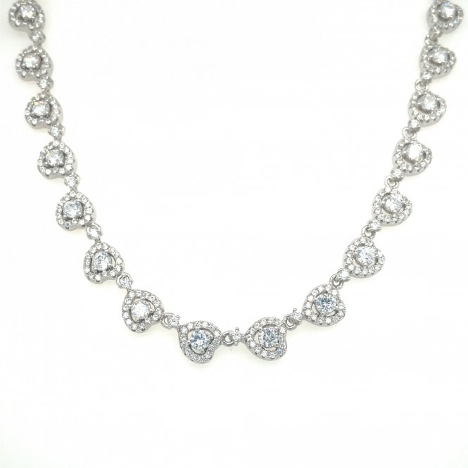 Faith Sterling Silver Sterling Silver Round Centre with Floating CZ Halo Link Necklace 39.5+5cm