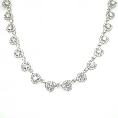 Sterling Silver Round Centre with Floating CZ Halo Link Necklace 39.5+5cm