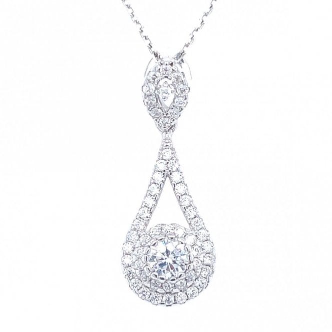 Faith Sterling Silver Sterling Silver Round Centre With Pear Halo Drop Necklace 27x10mm, 16-18