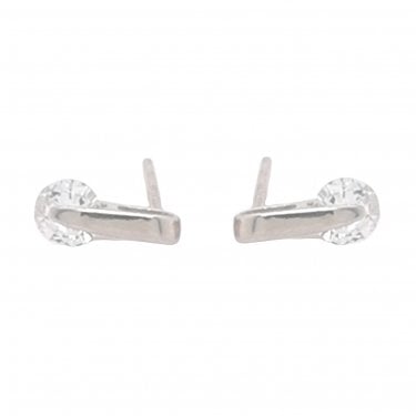 Sterling Silver Round CZ Behind Plain Bar 4x10mm Stud Earrings