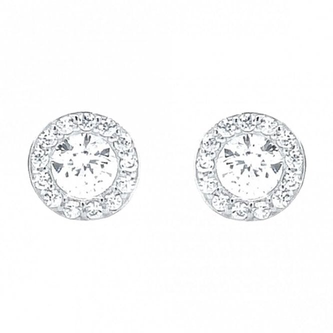 Faith Sterling Silver Sterling Silver Round CZ Centre CZ Halo Stud Earrings 6x6mm