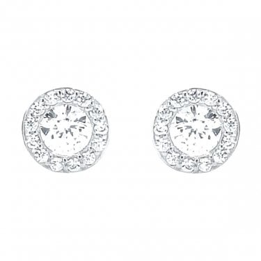 Sterling Silver Round CZ Centre CZ Halo Stud Earrings 6x6mm