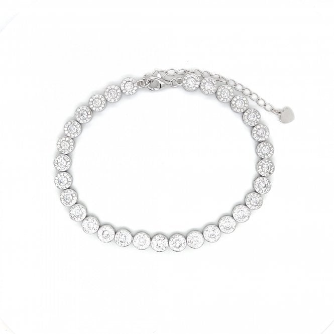 Faith Sterling Silver Sterling Silver Round CZ Centre with Beaded Edge Round Halo Link Bracelet 19+6cm