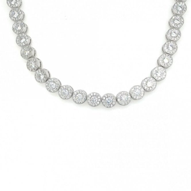 Faith Sterling Silver Sterling Silver Round CZ Centre with Beaded Edge Round Halo Link Necklace 40.5+5.5cm