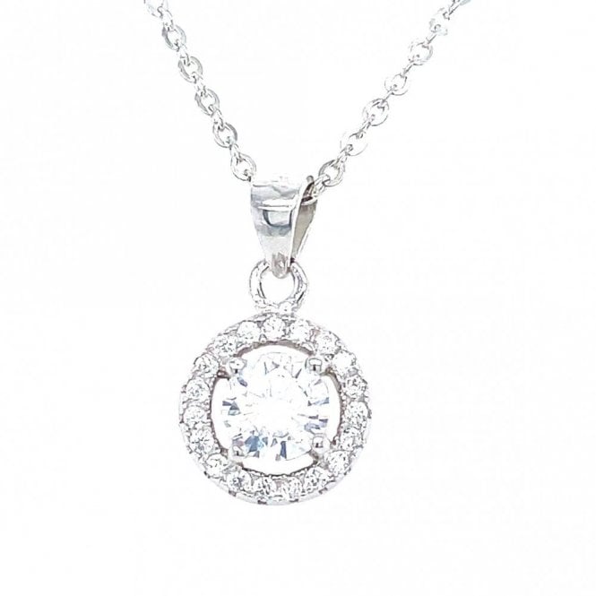 Faith Sterling Silver Sterling Silver Round CZ Centre with Floating Halo Necklace 9x9mm, 16-18
