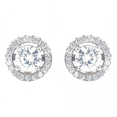 Sterling Silver Round CZ Centre with Floating Halo Stud Earrings 10x10mm