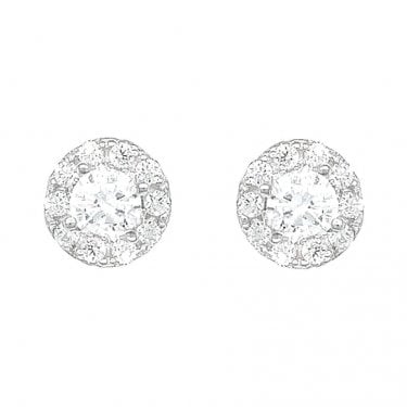Sterling Silver Round CZ Claw Set Centre with Halo Stud Earrings 5x5mm