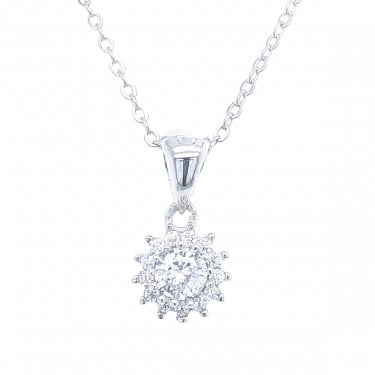 Sterling Silver Round CZ Cluster Necklace 8mm, 16-18"