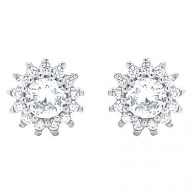 Sterling Silver Round CZ Cluster Stud Earrings 8x8mm
