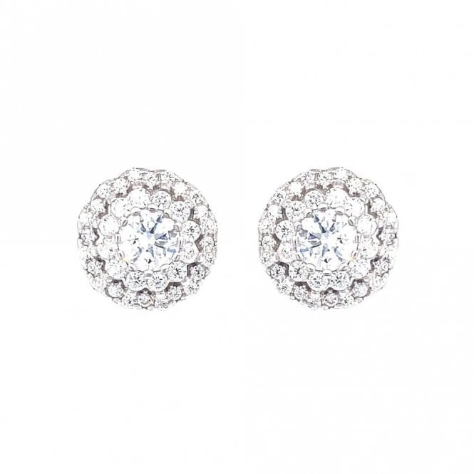 Faith Sterling Silver Sterling Silver Round CZ Layered Cluster Stud Earrings 10x10mm