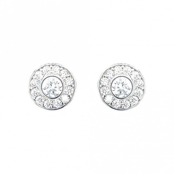 Faith Sterling Silver Sterling Silver Round CZ Rubover Centre & Halo Stud Earrings 7x7mm