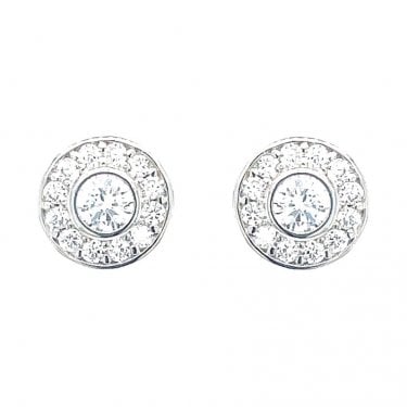 Sterling Silver Round CZ Rubover Centre & Halo Stud Earrings 7x7mm