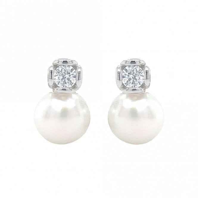 Faith Sterling Silver Sterling Silver Round CZ with Pearl Drop Hook Back Stud Earrings 14x10mm