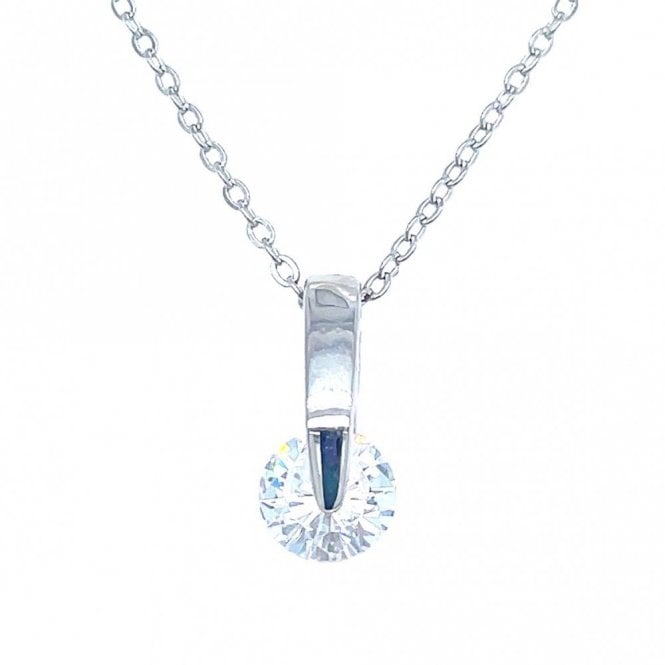 Faith Sterling Silver Sterling Silver Round Floating CZ Behind Plain Bar Necklace 12x6mm, 16-18