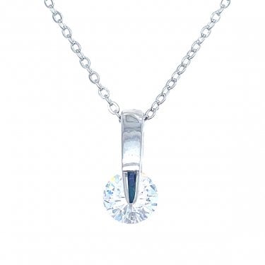 Sterling Silver Round Floating CZ Behind Plain Bar Necklace 12x6mm, 16-18"