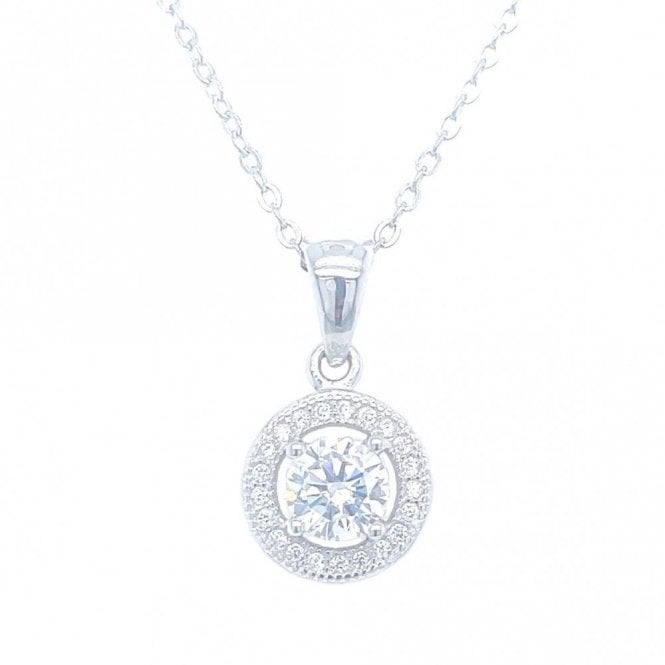 Faith Sterling Silver Sterling Silver Round Floating Halo CZ Necklace 9mm, 16-18