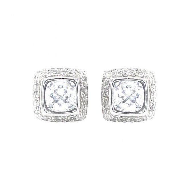 Faith Sterling Silver Sterling Silver Rubover Cushion Centre with Double CZ Halo Stud Earrings 8x8mm