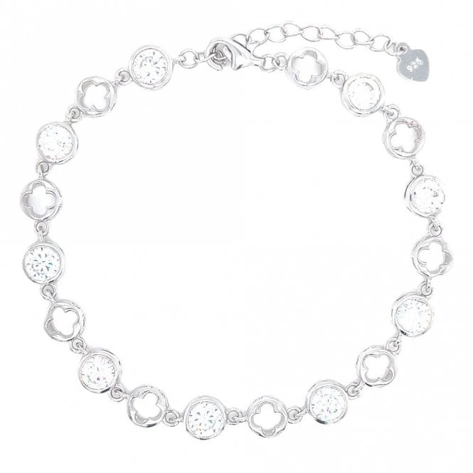 Faith Sterling Silver Sterling Silver Rubover CZ & Alternating Open Rounded Clover Bracelet 17.5+4cm