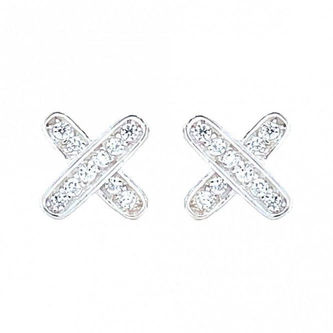 Faith Sterling Silver Sterling Silver Rubover CZ Crossover Stud Earrings 6x6mm
