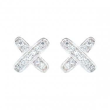 Sterling Silver Rubover CZ Crossover Stud Earrings 6x6mm