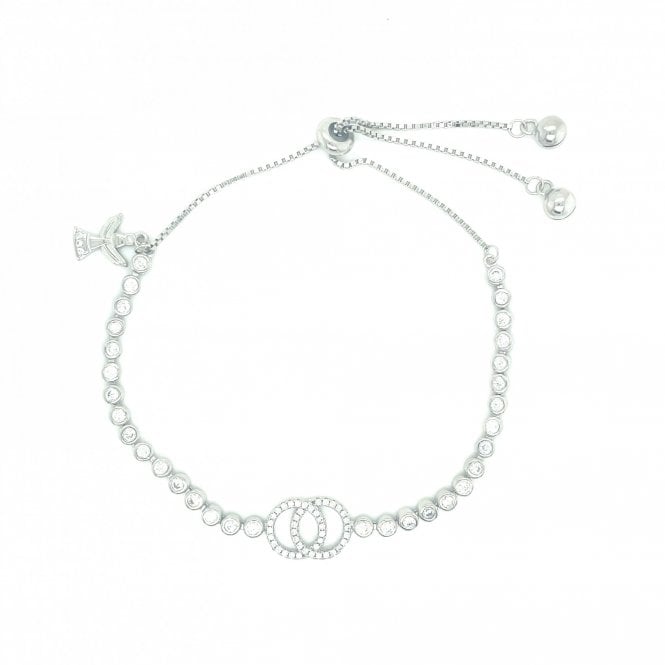 Faith Sterling Silver Sterling Silver Rubover CZ Link with Double CZ Circle & CZ Angel Charm Bracelet 12+8cm